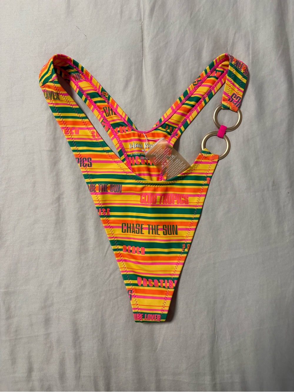 Kulani Kinis Neon Stripe Bikini Bottom in Yellow, Pink & Green